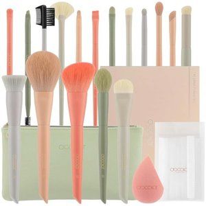 Makeup Brushes Set 17Pcs Morandi Makeup Brushes with Makeup Bag & Makeup Sponge